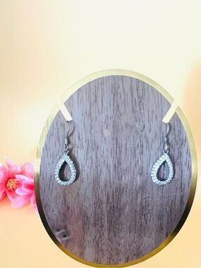 Silver Teardrop Crystal Dangle Earrings stamped